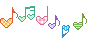 a divider of animated pastel pixel music notes moving towards the right on loop