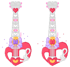 pixel art of cure amour and macherie's twin love guitars from hugtto precure